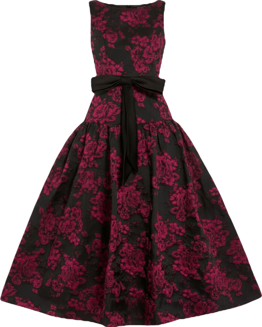 Women's Satin Bow Brocade Drop Waist Midi Dress
