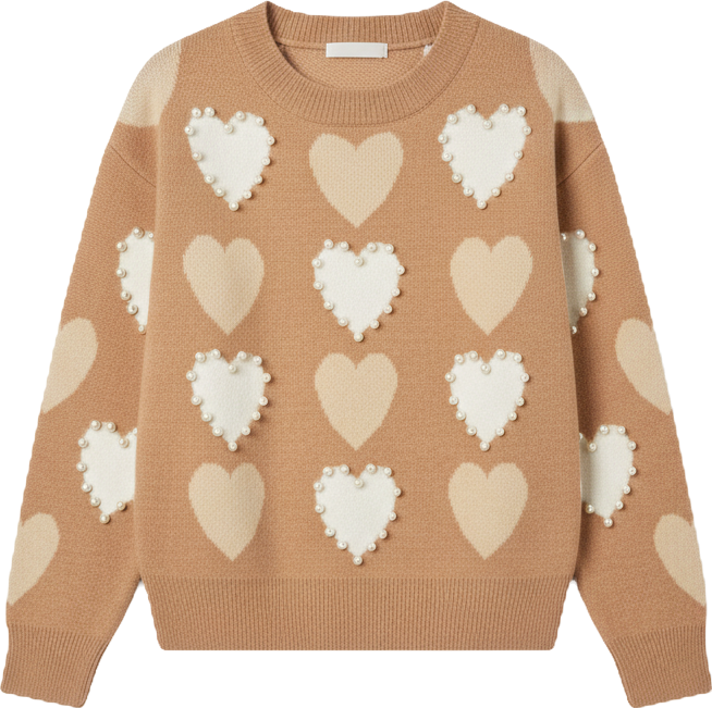 Women's Pearl with Heart Pattern Sweater