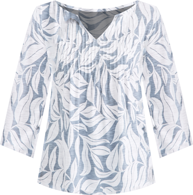 Petite Split Neck Pintuck Fern Leaves Top, Macy's Exclusive