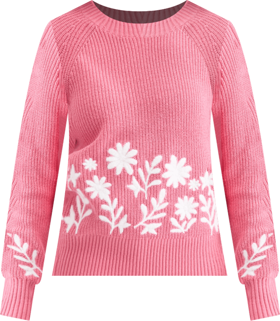 Petite Embroidered Rib Crewneck Sweater, Macy's Exclusive