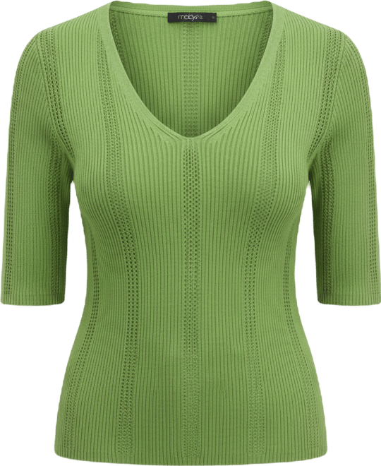 Women's Short-Sleeve V-Neck Pointelle Rib Knit Sweater, Macy's Exclusive