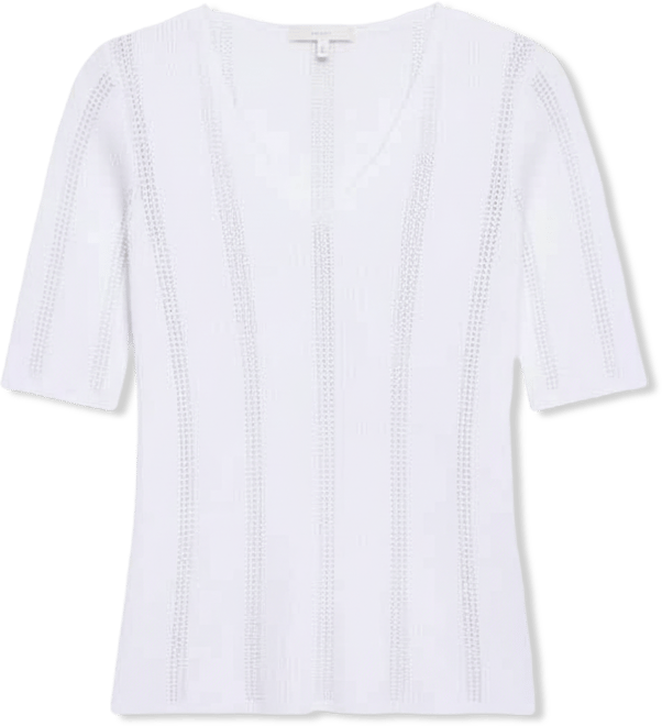 Women's Short-Sleeve V-Neck Pointelle Rib Knit Sweater, Macy's Exclusive