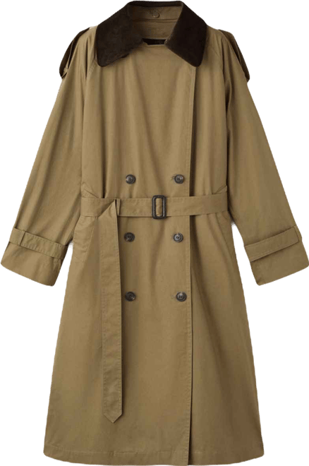 Women's Corduroy Collar Double-Breasted Trench Coat