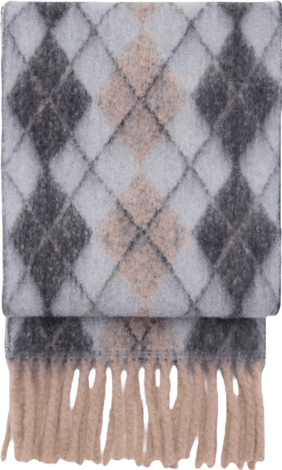 Women's Fringes Detail Diamond-Pattern Scarf