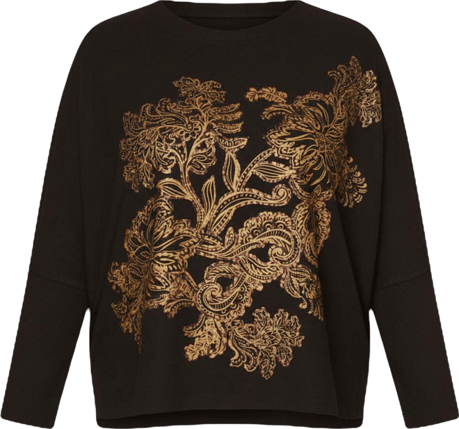 Plus Size Foil Detail Batwing Long-Sleeve Top