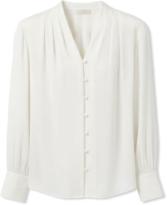 Petite V-Neck Button-Front Pleated-Cuff Blouse