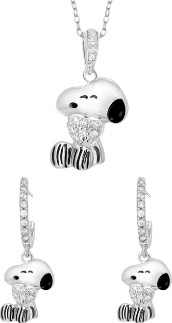 2-Pc. Cubic Zirconia Snoopy Necklace and Earrings Set in Sterling Silver