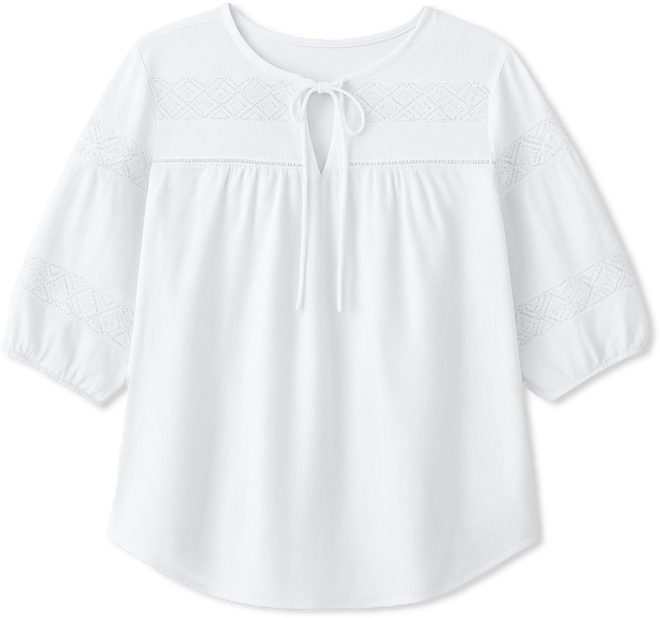 Women's Keyhole Neck Blouse With Crochet Trim