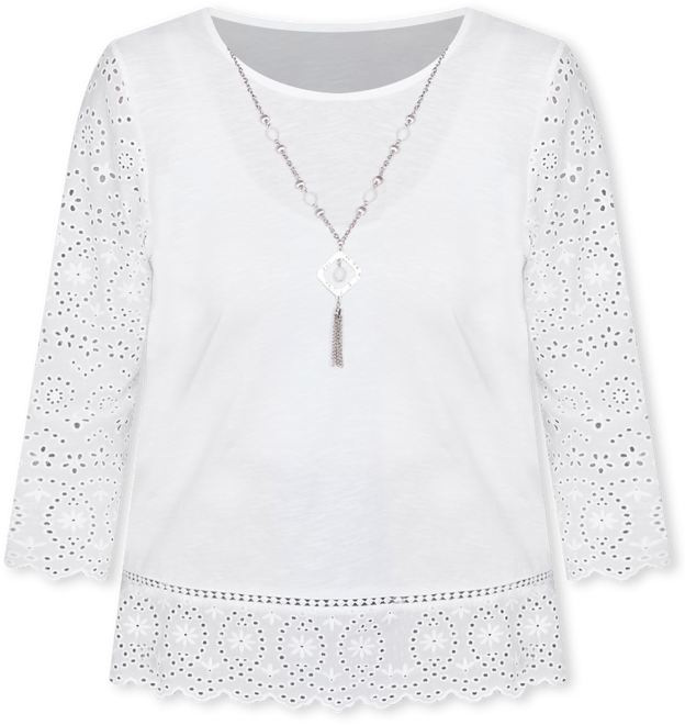 Women's St. Augustine Solid Eyelet Trim Top with Necklace
