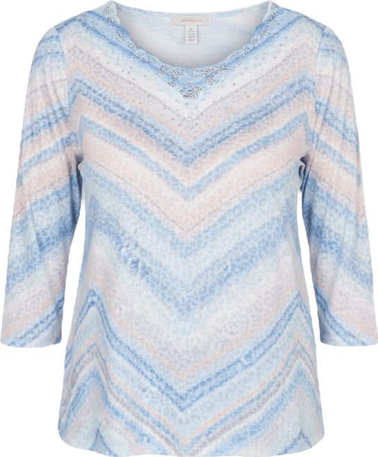 Women's St. Augustine Chevron Print Lace Trim Crew Neck Top