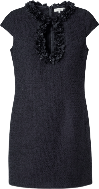 Women's Tweed Shift Dress with Floral Trim