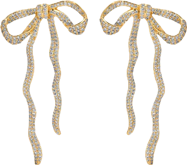 Gold Plated Pave Bow Earrings