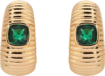 Ribbed Emerald Medium Hoops