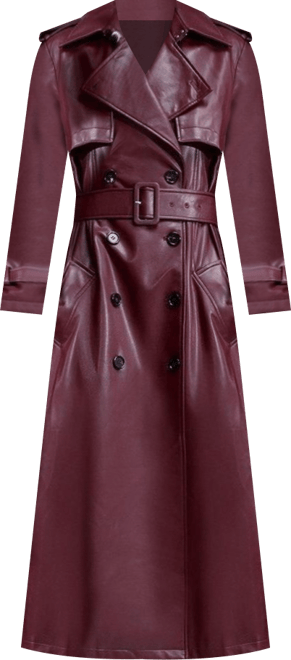 Women's Tailored Faux Leather Belted Trench Coat