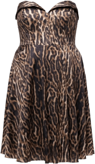 Women's Strapless Animal Print Tea Length Dress