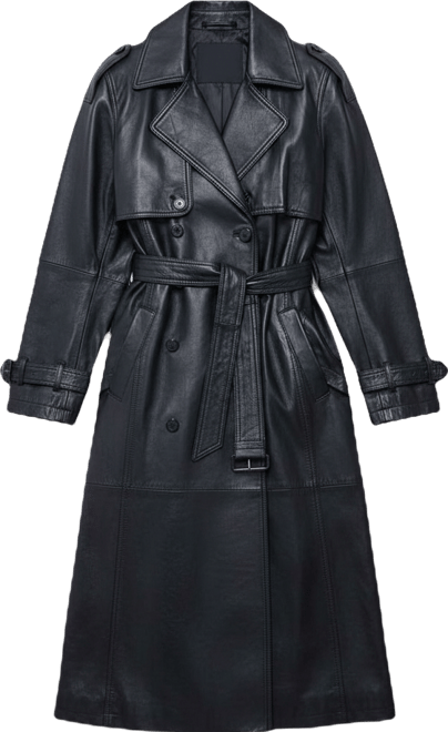 Women's Real Leather Belted Trench Coat.