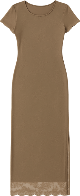 Women's Flocking Mesh T-Shirt Maxi Dress