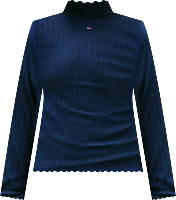 Women's Slim Ribbed Lettuce Edge Mock Neck Top