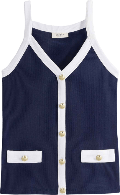 Women's Knit Solid Colored-Trim Button-Up Tank Top, Macy's Exclusive