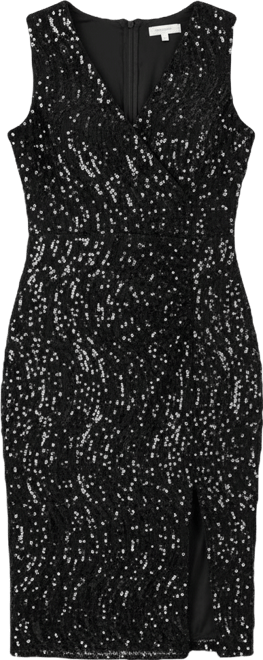 Women's Sequin Fitted Wrap Dress With Split Hem