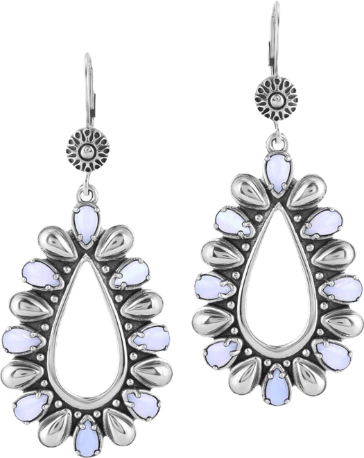 Sterling Silver Blue Lace Agate Open Teardrop Pear-Cut Dangle Earrings