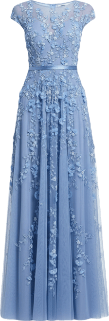 Women's Floral Embellished Short Sleeve Mesh Gown