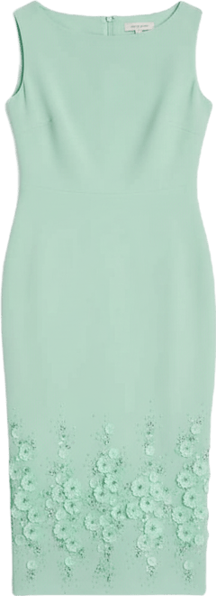 Women's Flower Beading Crepe Sleeveless Midi Dress