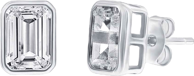 Sterling Silver, Birthstone Rectangle Cz Studs