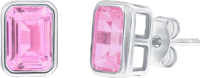 Sterling Silver, Birthstone Rectangle Cz Studs