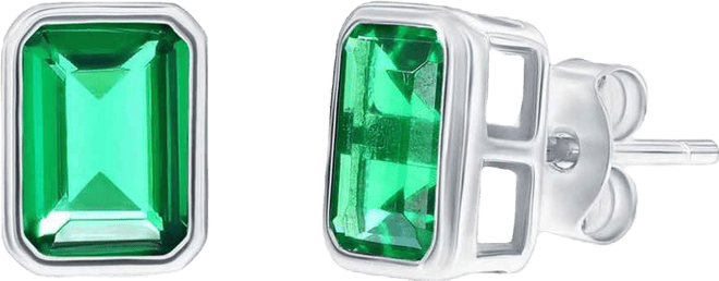 Sterling Silver, Birthstone Rectangle Cz Studs