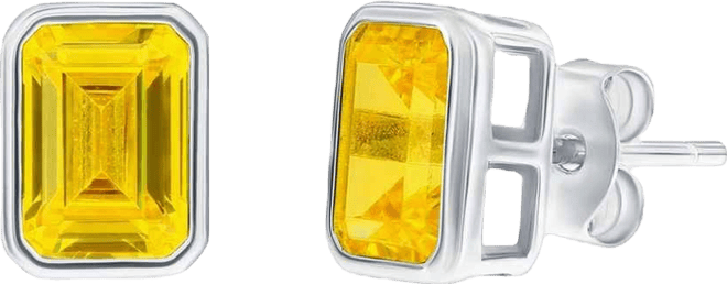 Sterling Silver, Birthstone Rectangle Cz Studs