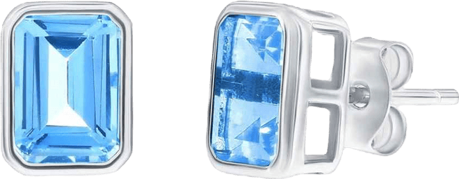 Sterling Silver, Birthstone Rectangle Cz Studs