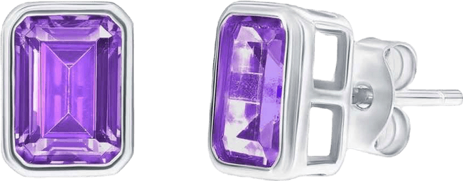 Sterling Silver, Birthstone Rectangle Cz Studs