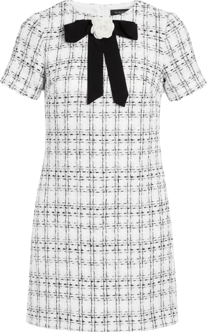 Mug Duggal Women's Bow Short Sleeve Boucle Mini Dress