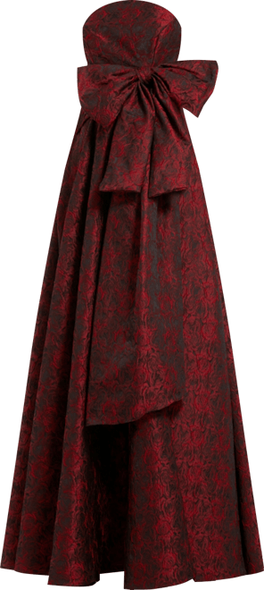 Women's Bow Detail Strapless Floral Brocade Evening Gown