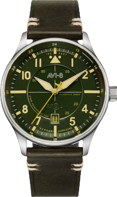 Men's Hawker Hurricane Kent Automatic Green Leather Strap Watch, 43mm