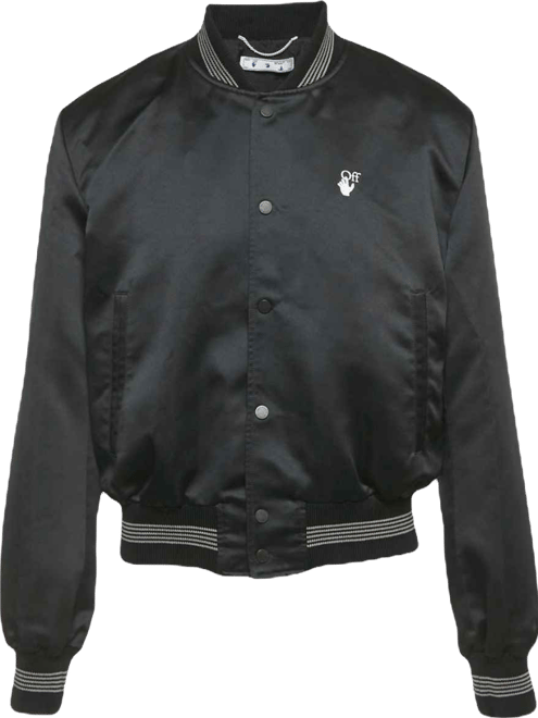 Men's Black Logo Print Synthetic Bomber Jacket