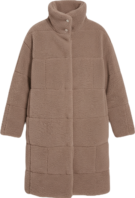 Women's Long Sherpa Snap-Closure Teddy Coat