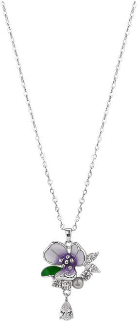 Pansy Violet Floral Necklace in Sterling Silver