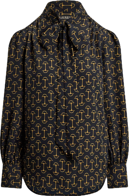 Women's Geo-Print Crepe Tie-Neck Blouse