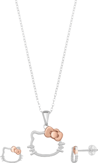 2-Pc. Two-Tone Hello Kitty Necklace and Earrings Set in Sterling Silver
