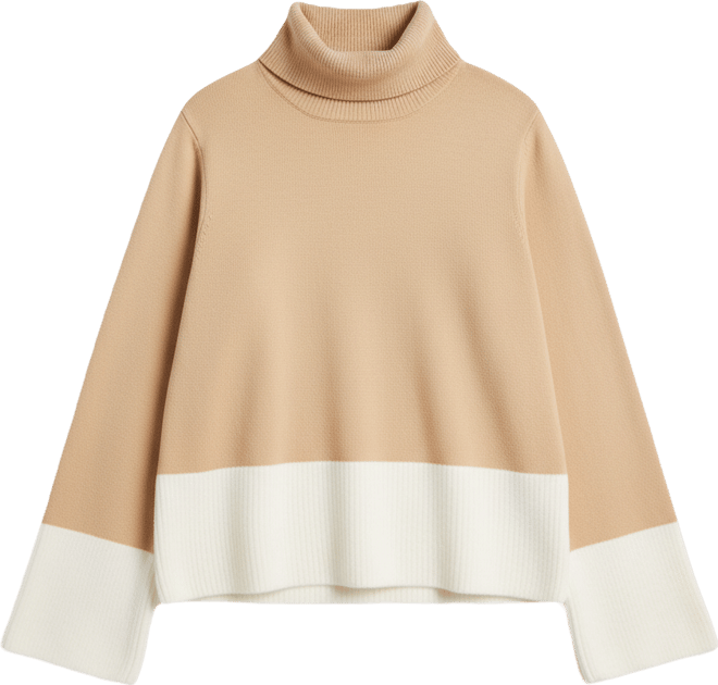 Women's Plus Size Color Block Trim Turtleneck Long Sleeve Sweater