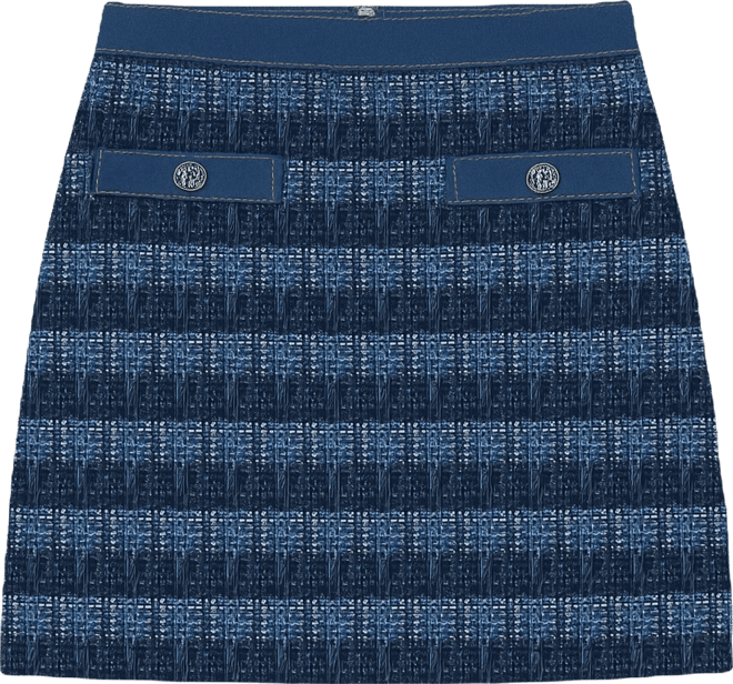Women's Tweed and Denim Zipper Mini Skirt