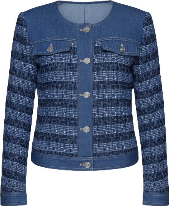 Women's Crewneck Tweed and Denim Jacket