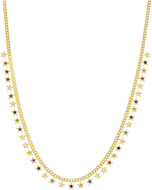 Rainbow Multiple Star Station Necklace Sterling Silver