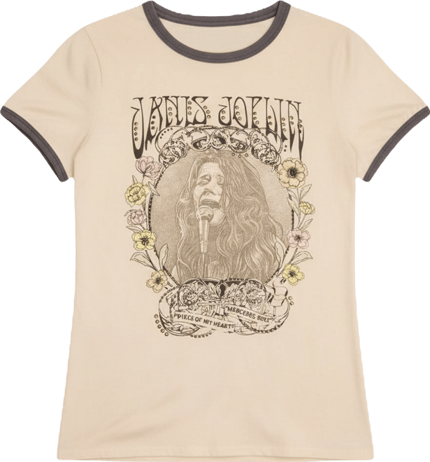 Women's Janis Joplin Floral Frame Classic Crewneck T-Shirt