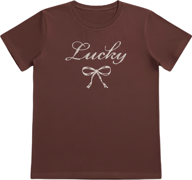 Women's Lucky Bow Seed Beads Crewneck T-Shirt