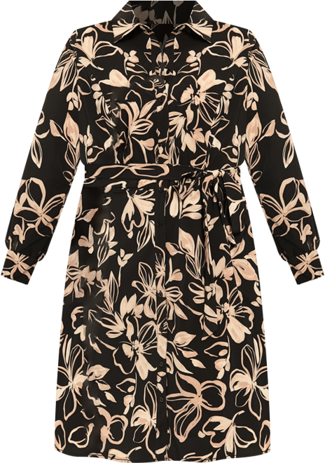 Plus Size Collared Long-Sleeve Shirtdress