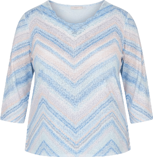 Plus Size St. Augustine Chevron Print Lace Trim Crew Neck Top