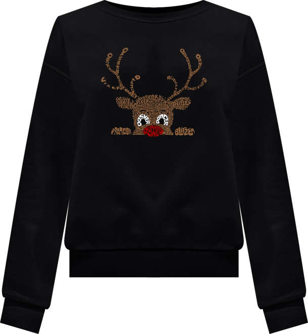 Women's Peeking Reindeer Word Art Crewneck Sweatshirt